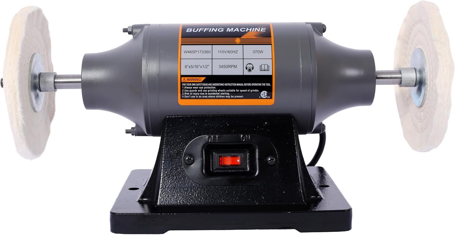 6-Inch Electric Polisher Bench Buffer Grinder - Includes 4PCs 80Ply Thic Buffing Wheels Ideal Benchtop Buffing Machine for Polishing Metal, Jewelry, Knives, Wood, Jade, and Plastic.