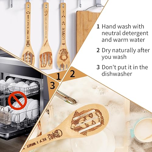 Miniatura 5 de Comercio de películas de terror - Accesorios de decoración de cocina de Halloween, cucharas de madera para cocinar, 7 piezas de utensilios de bambú