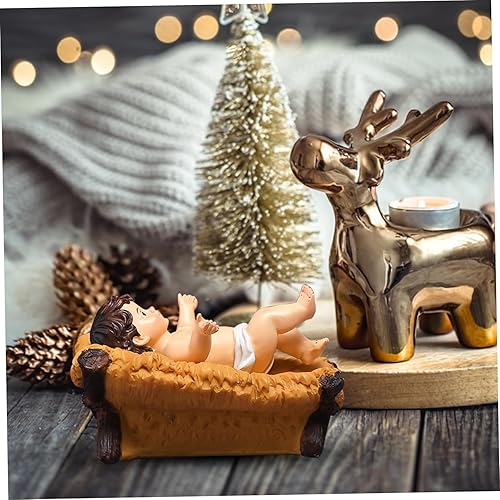 Miniatura 8 de Nativity Baby Jesus Figurine - Juego de belén de resina para Navidad, estatua pintada de Jesús en un pesebre para decoración navideña del hogar