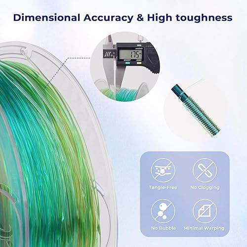 Miniatura 4 de AMOLEN Filamento de TPU de alta velocidad de 0.069 in, filamento flexible de impresora 3D de TPU, precisión dimensional +- 0.001 in, transparente