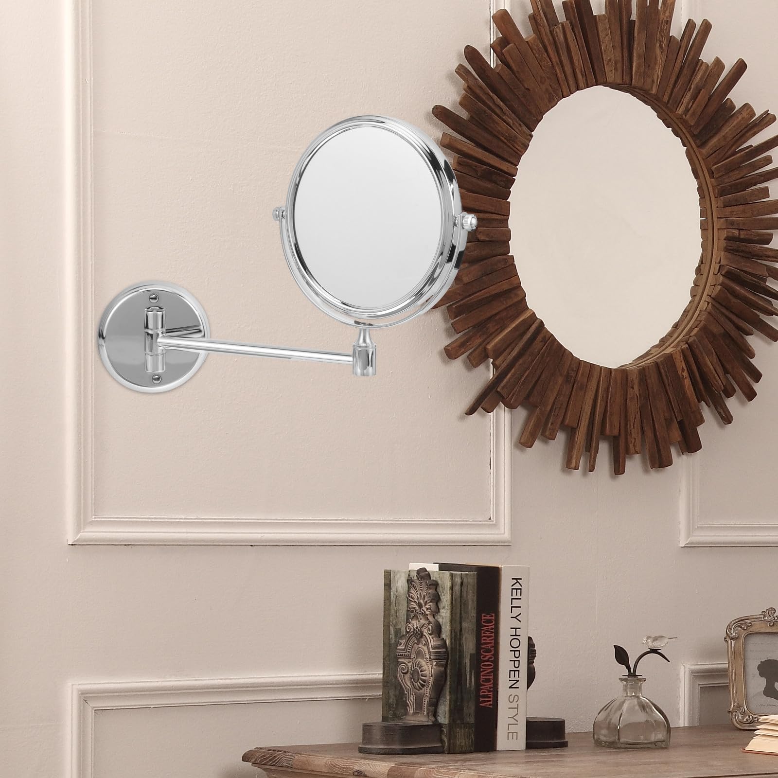 Specchio da Parete per Trucco Ingrandimento 3x, Doppia Faccia in Lega di Zinco e Acciaio Inossidabile, Resistente per Bagno e Camera da Letto