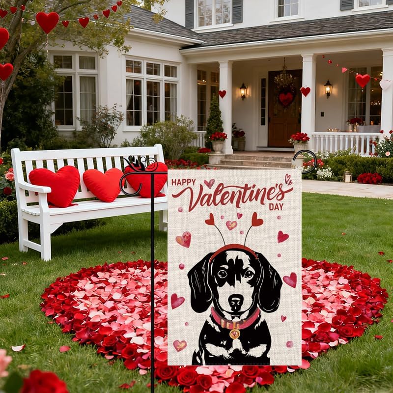 Welcome Valentine's Day Garden Flag Dachshund Dog Love Heart Vertical Double Sided Garden Flag Holiday Outside Yard Decoration Anniversary Wedding Farmhouse Valentines Day Decor 12.5 x 18 Inch - Image 7