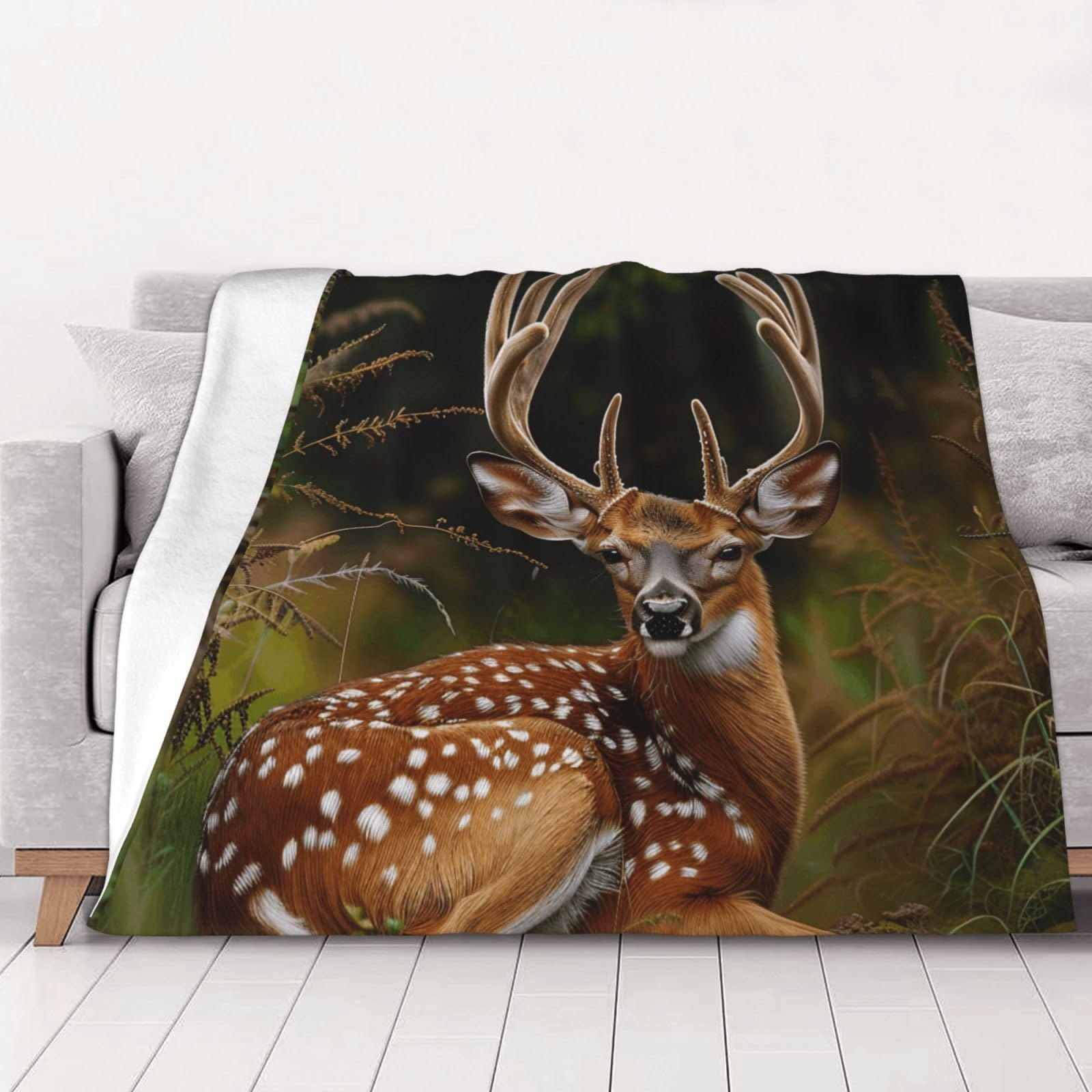 AUBKFELD Whitetail Deer Fawn in Wilderness Stag Printed Flannel Blanket 200x150 CM, Soft & Warm Throw Blanket for Sofa/Couch/Bed/Car, Gifts for Audlts Women Men