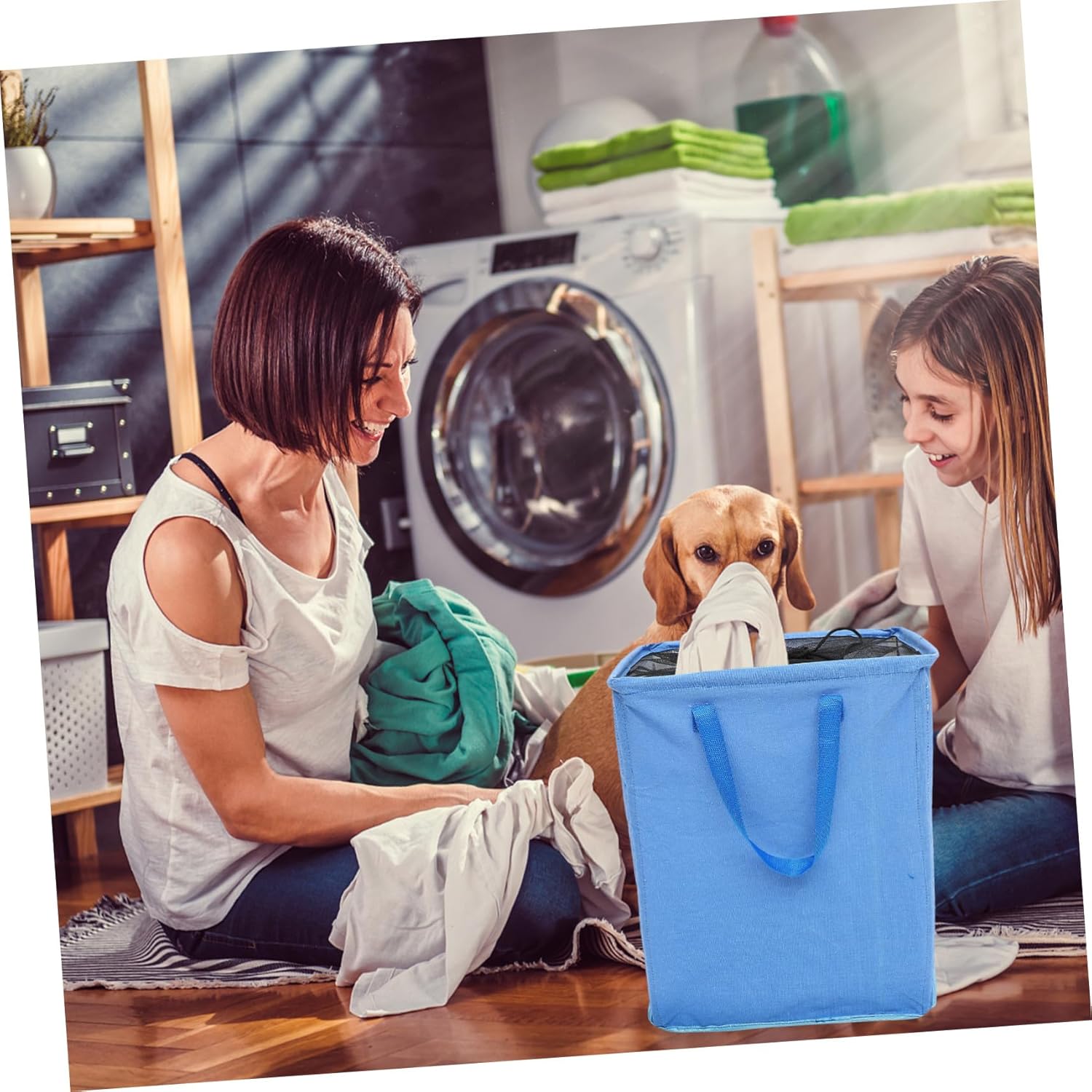 Large Cotton Linen Laundry Basket with Double Handles Foldable Storage Bin for Clothes and Breathable Fabric Hamper for Bedroom and Bathroom Organization