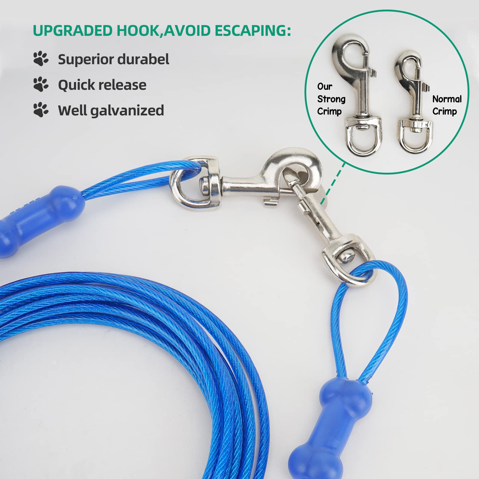 Petphabt - Cavo resistente per cani da 3 m, per cani di grandi dimensioni, giardino, giardino, parco animali domestici, cavo blu 56,7 kg