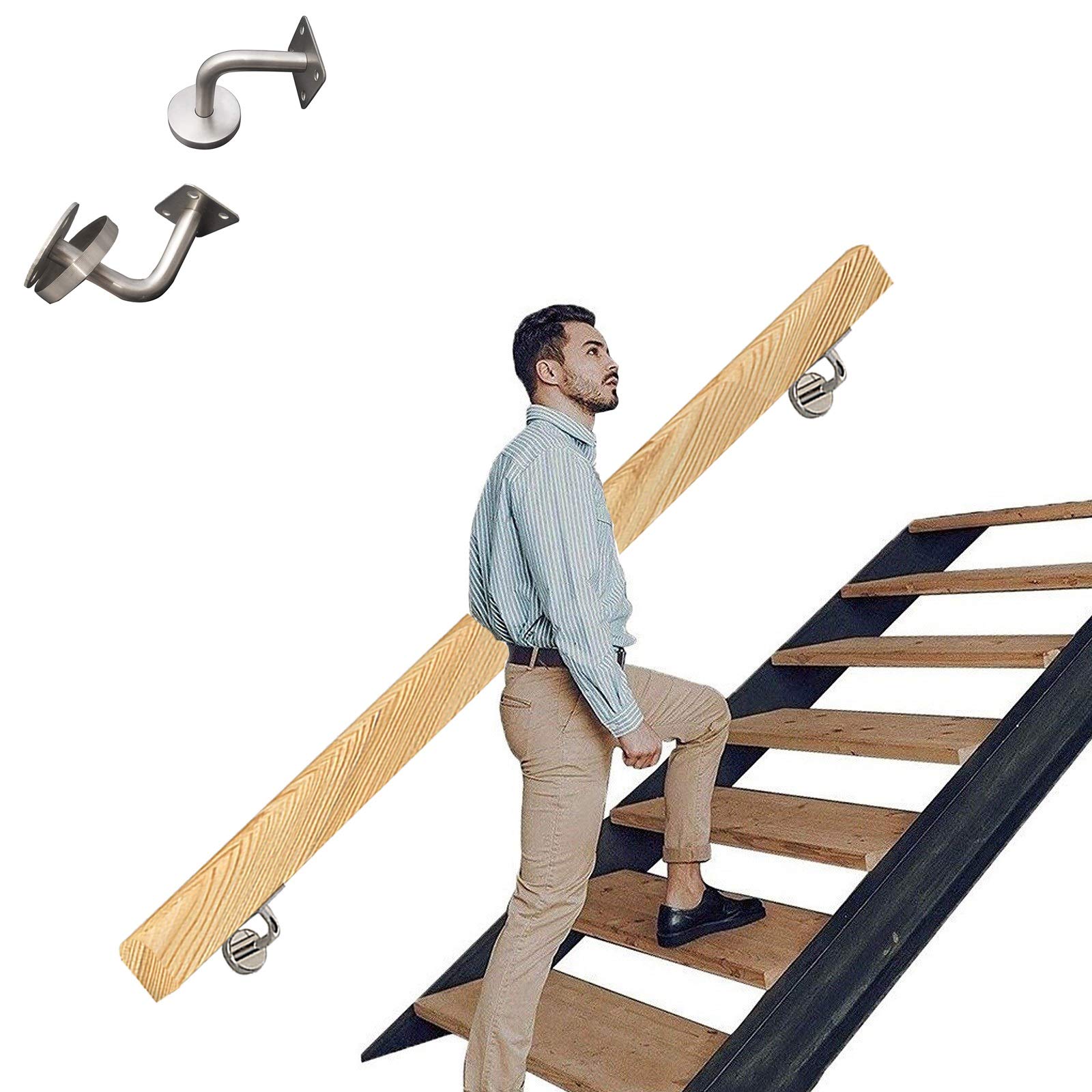 Main courante en bois massif de 4m, rampe de sécurité architecturale pour espace intérieur