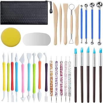 Langqun 31 pcs أدوات الطين،مجموعة أدوات الفخار،أدوات الطين الجاف الهواء،أدوات تنقيط الطين البوليمر،لوازم السيراميك للأطفال والكبار،النحت،النمذجة،تشكيل