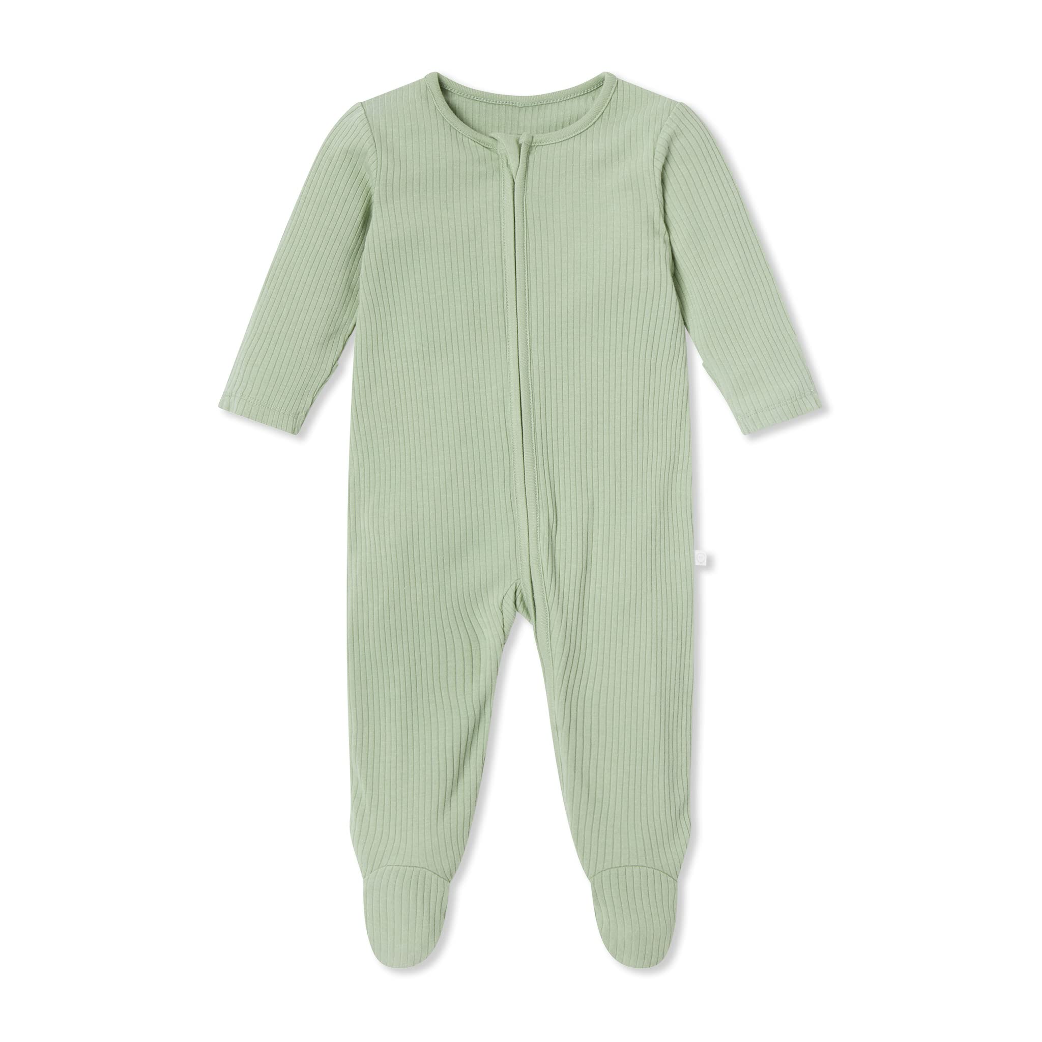 MORIBaby Ribbed Clever Pajamas with Two-Way Zips & Scratch Mitts – Footed Nightwear – Viscose from Bamboo & Cotton
