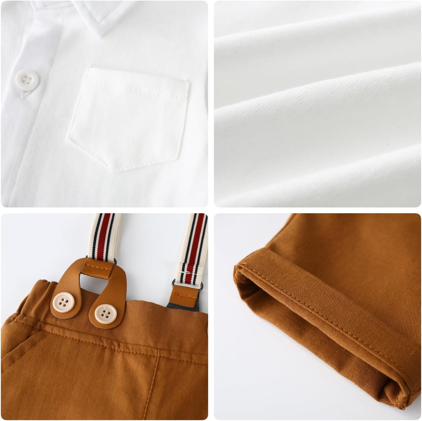 SALNIER Baby Boy Dress Suit Clothes Sets Infant Tuxedo Gentleman Suits Outfits Bowtie Shirt Suspenders Pants Beret Hat - Image 6