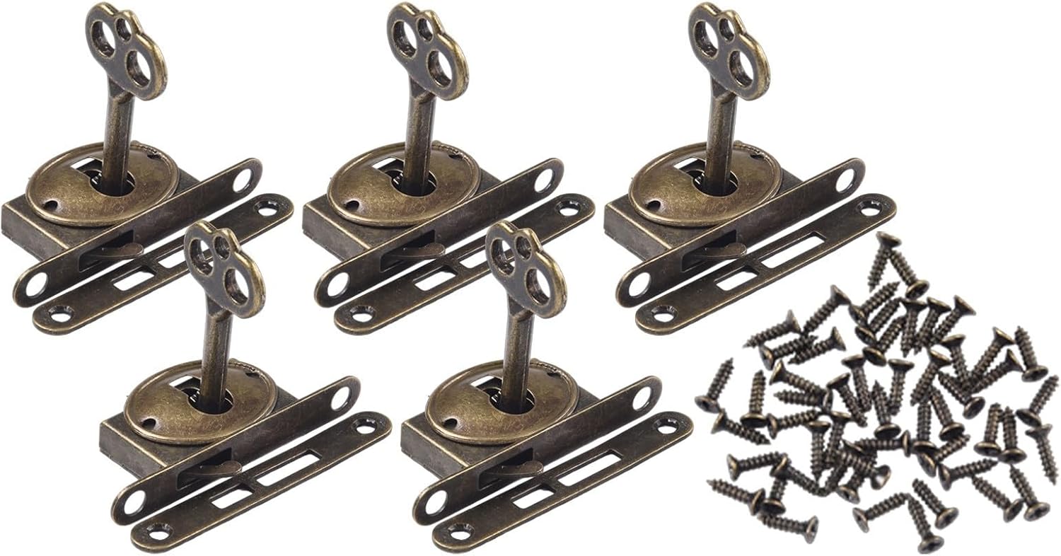 Antique Furniture Lock with Key, Retro Drawer Lock Wooden Jewelry Box Wardrobe Cabinet, Iron Sliding Door Latch Hardware, Silvery, 5.6cm, 5 Pack(5PCS)