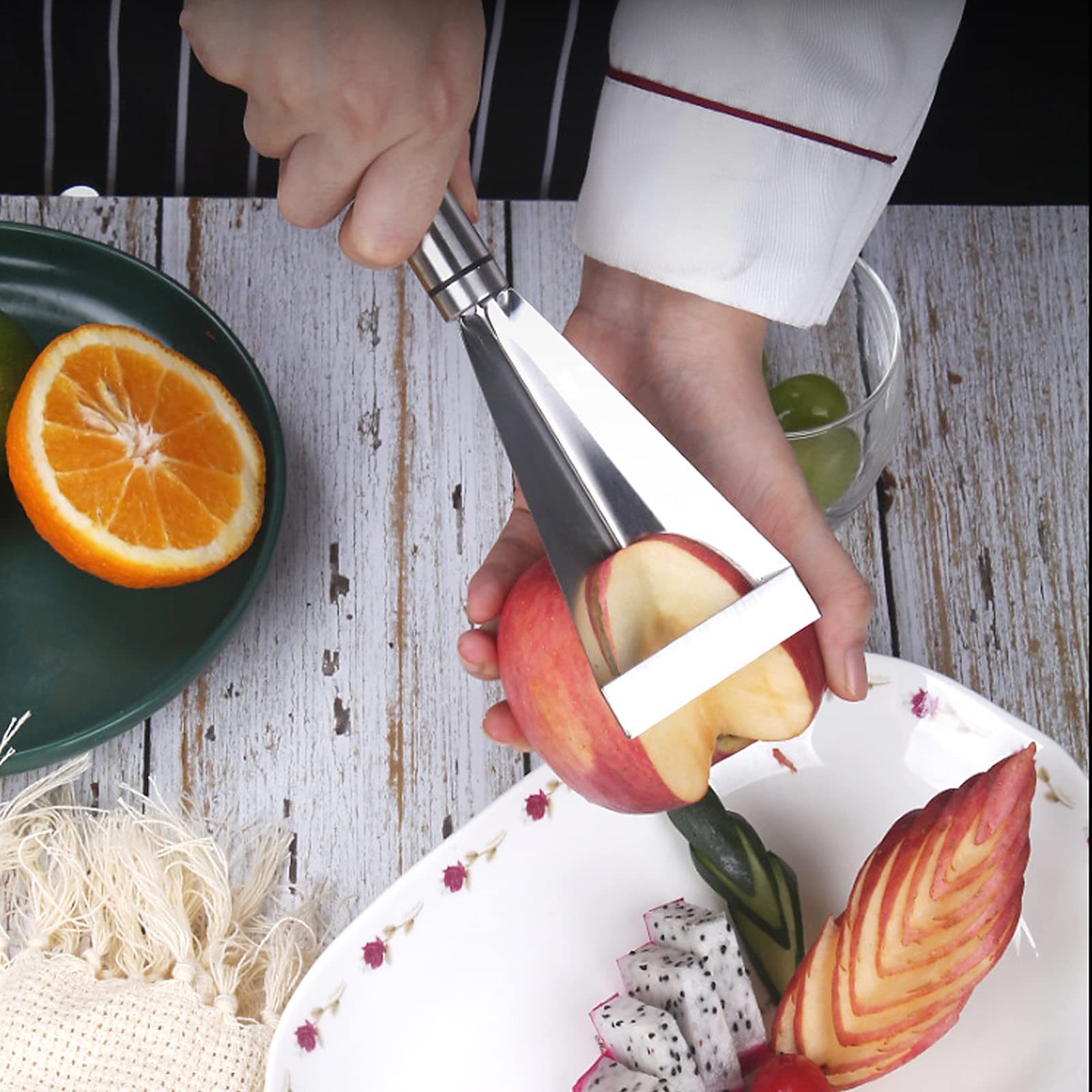 Fruit Carving Knife, 2 Pack Fruit Cutter, Stainless Steel Vegetable Carving Tools, Triangular Shape DIY Carving Knives for Home Kitchen Platter Tray Decoration（Silver） — Amazon image 6