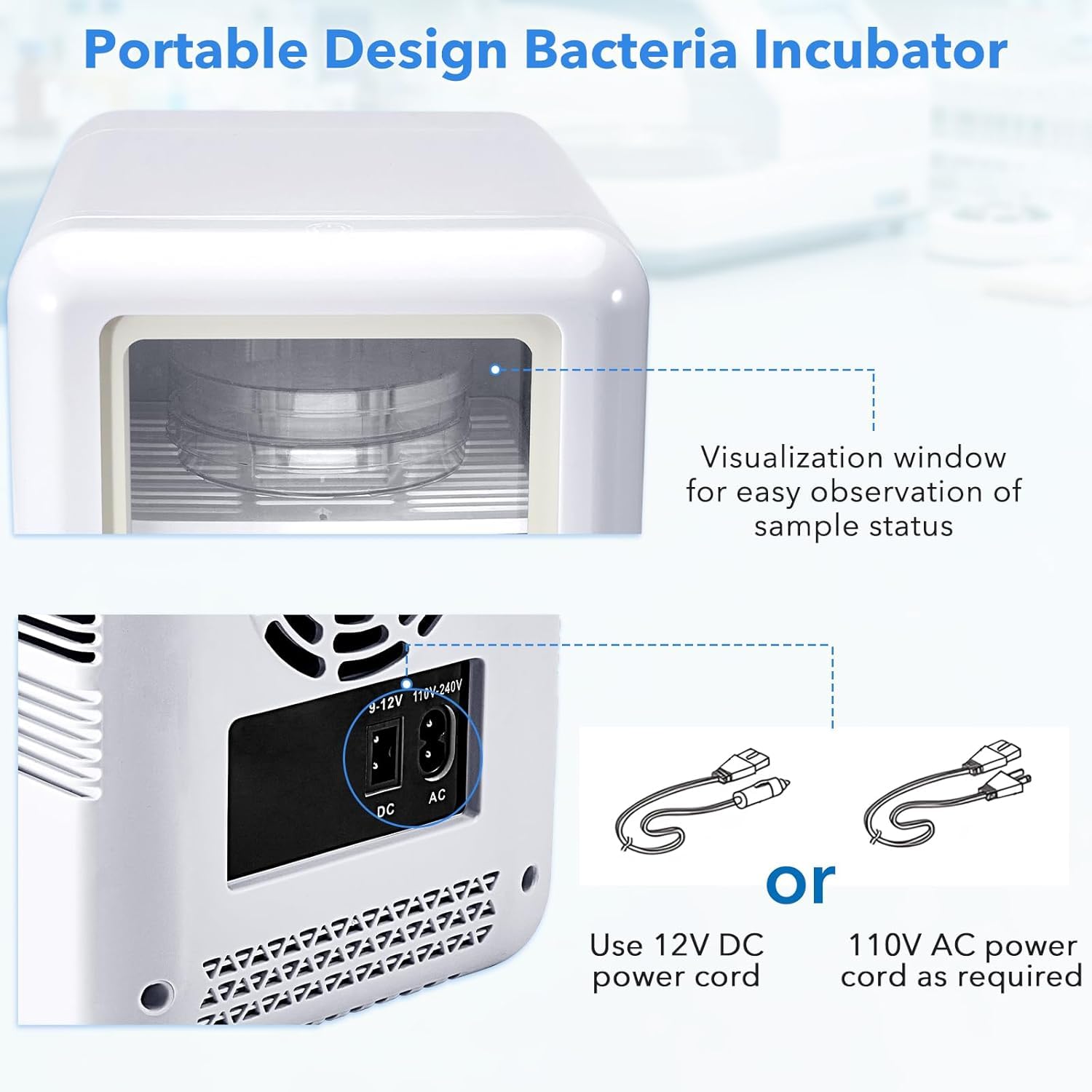 Incubadora De Laboratorio De 4 litros con Puerta Transparente, Armario Termostático De 8-65 °c para Placas De Petri, Incubación De Huevos, Crecimiento Bacteriano, Uso En Laboratorio Y