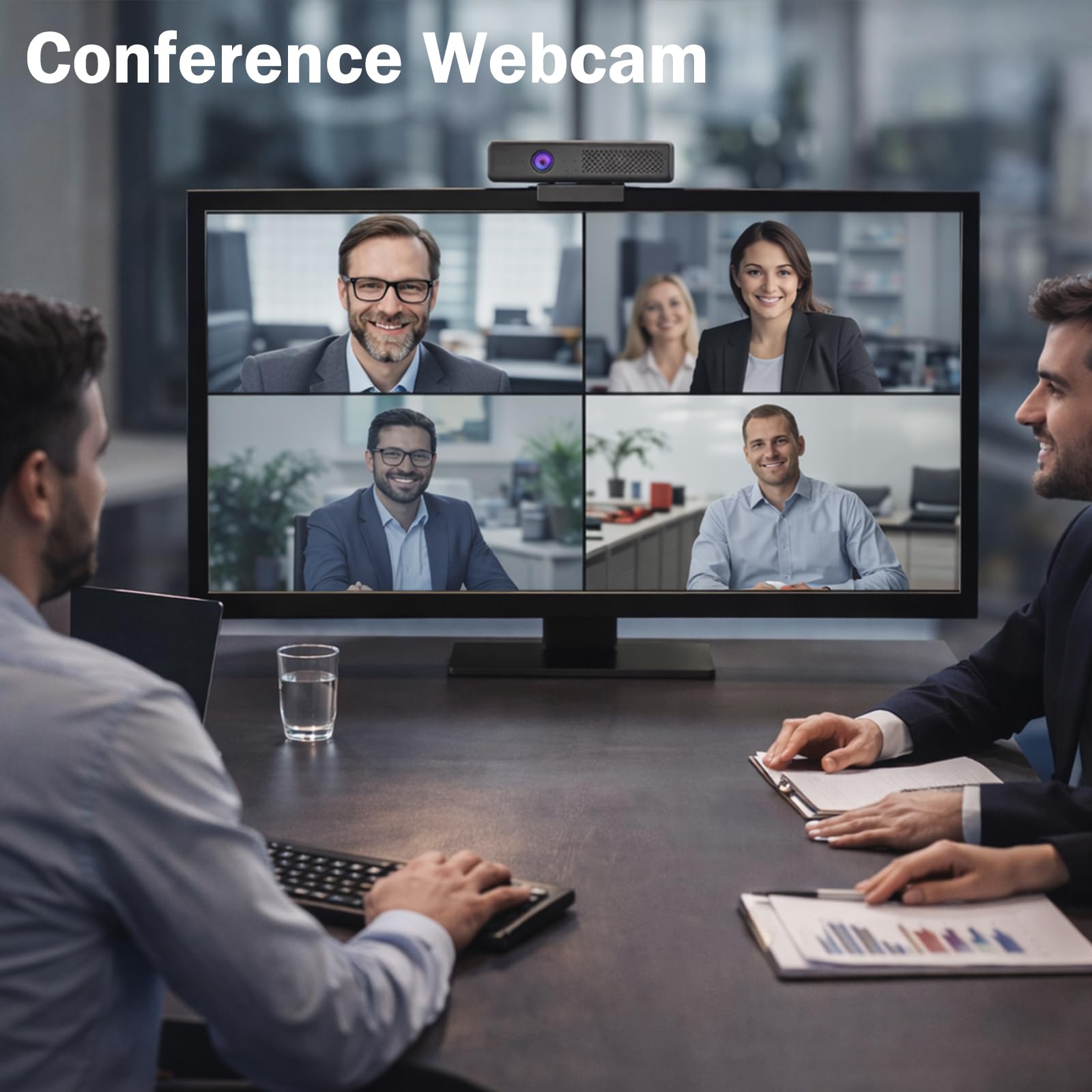Cámara de computadora Full HD 1080P con 4 micrófonos omnidireccionales integrados y altavoz para transmisión de videoconferencias, cámara web externa USB con cubierta magnética de privacidad para