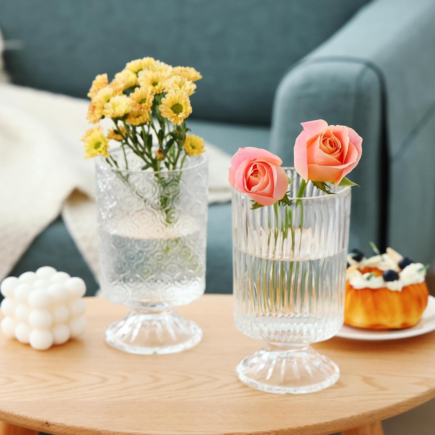 Set of 3 Clear Embossed Glass Vases for Wedding Centerpieces