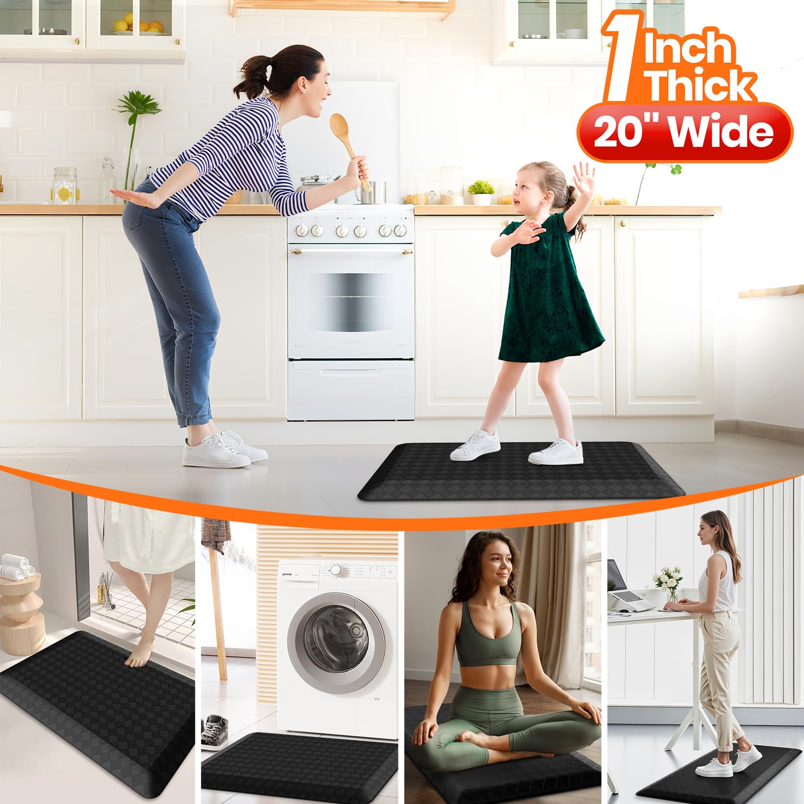 1" Thick Kitchen Mats for Floor, Water Resistant Floor Rug,Black/32" x 20" — Amazon image 7