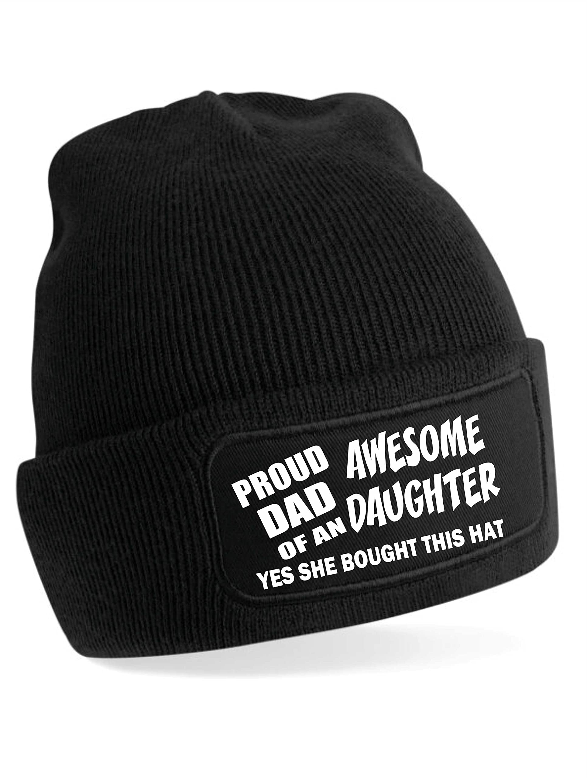 Print4u Women's Black Proud Dad Of Awesome Daughter Gift For Men Fathers Day Beanie Hat
