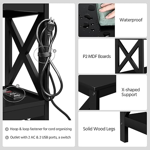Miniatura 7 de Yaheetech Mesa de entrada con estantes de almacenamiento, mesa consola con tomas de corriente y puertos USB, mesas de sofá estrechas de madera con