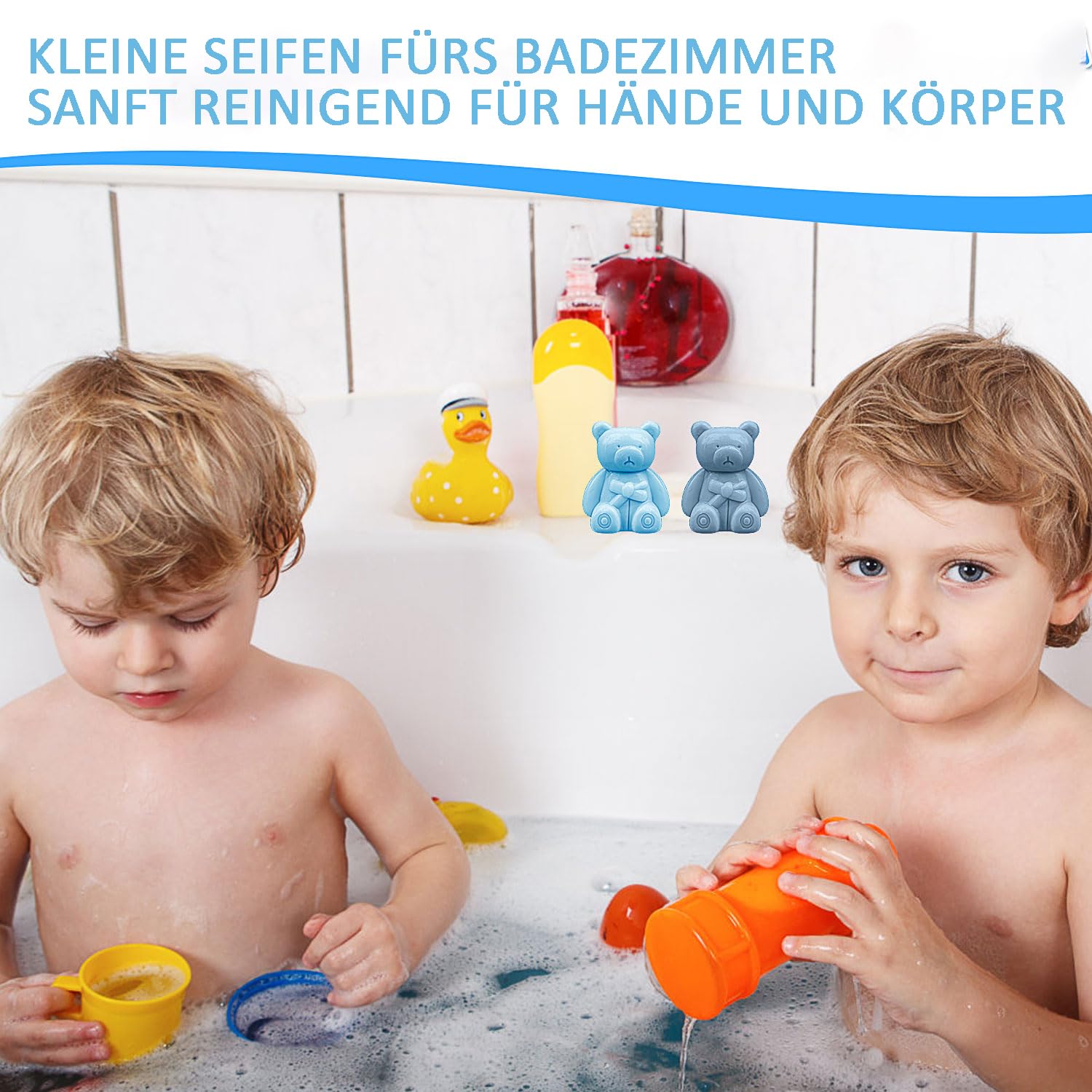 36 Stück Bärchen-Seifen Gastgeschenke, Mini-Seifen mit Geschenkbox & Dankeskarten, Duftseifen für Taufe, Hochzeit, Gender Reveal & Geburtstag– Blau & Braun