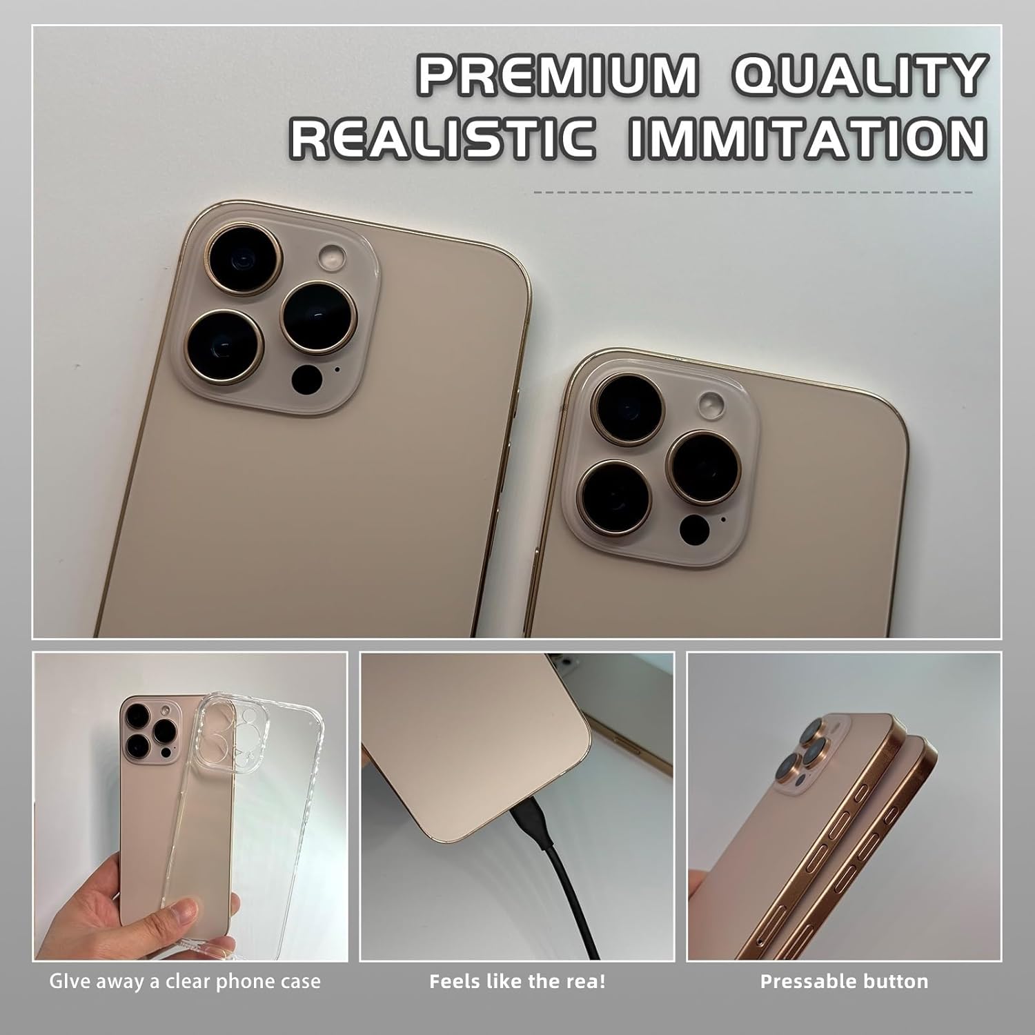 Dummy Fake Phone Model, Looks Like The RealPhone Compatible with Phone16 PM, for Cell Phone Store Display or Send a ToyPhone for Kids(16ProMax,Desert Titanium,The Screen is Printed with Patterns)