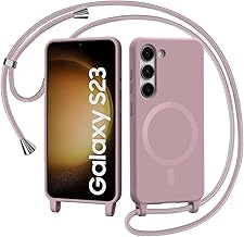 Magnetic Cover for Samsung Galaxy S23 with Lanyard, [Compatible with MagSafe] Case with Lanyard Necklace Neck Strap Liquid Silicone Shockproof TPU Shockproof Case - Pink