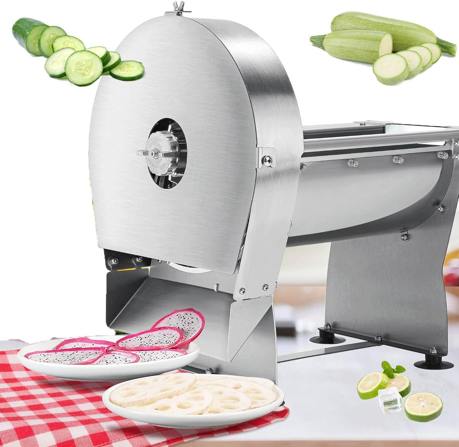 Vegetable Fruit Slicer, Electric Vegetable Slicer Commercial Fruit Slicer Machine Tomato Slicer 0-10mm, Stainless Steel Chopper Adjustable Thickness for Kitchen Restaurant