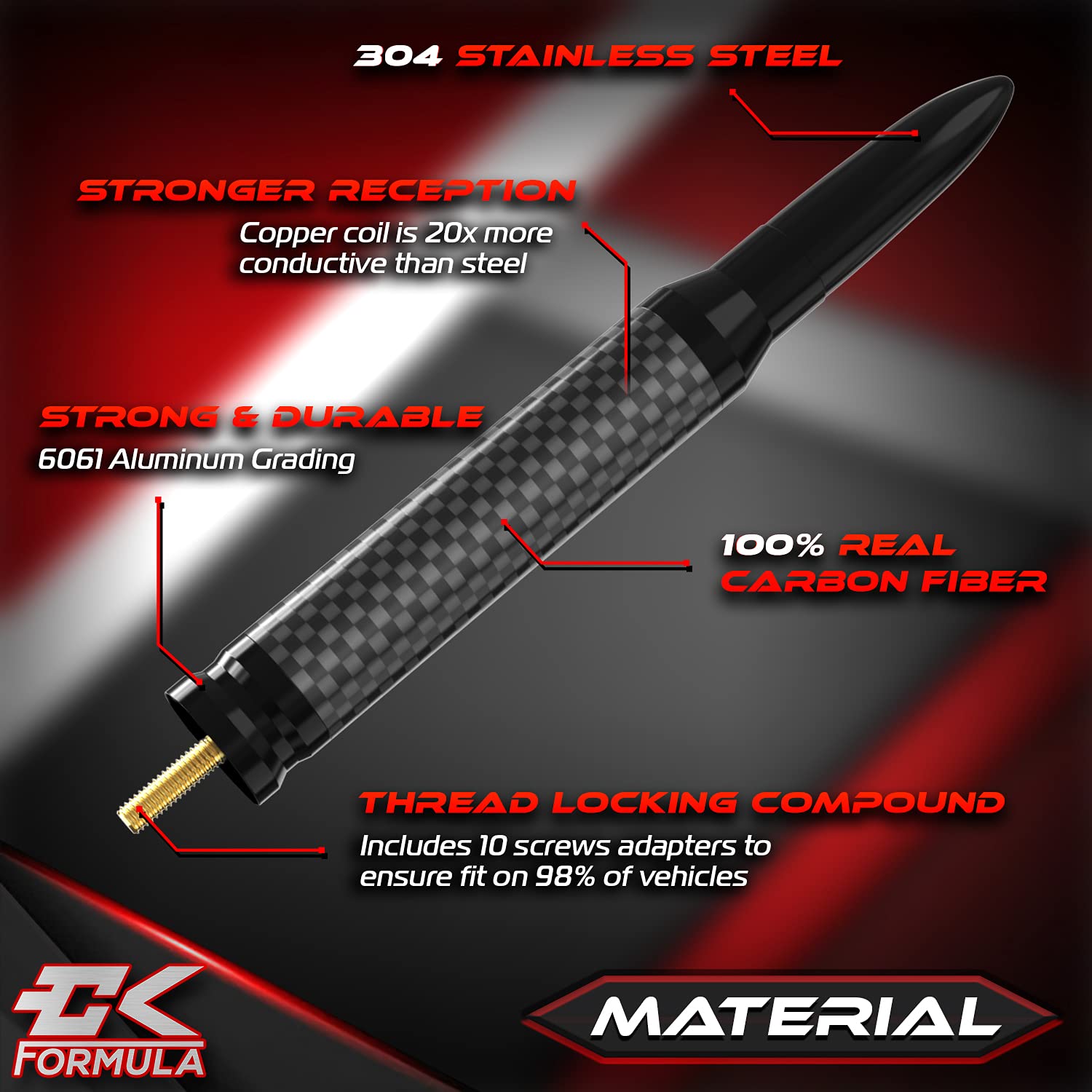 CK FORMULA 50 Cal Bullet Antenna for Trucks Carbon Fiber 5.5” Black