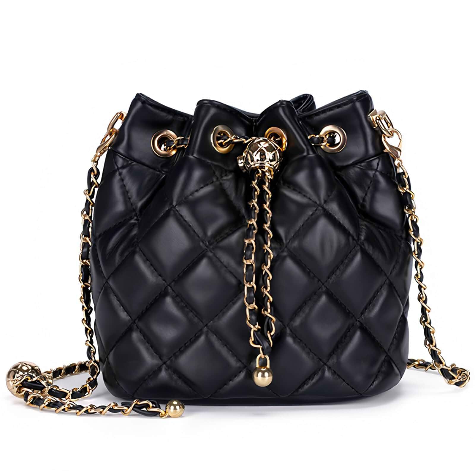 Women's Quilted Bucket Bag Leather Chain Shoulder Bag Crossbody Bags Women's Bucket Bag, Quilted Bucket Bag, Quilted Shoulder Bag, Quilted Leather Bag