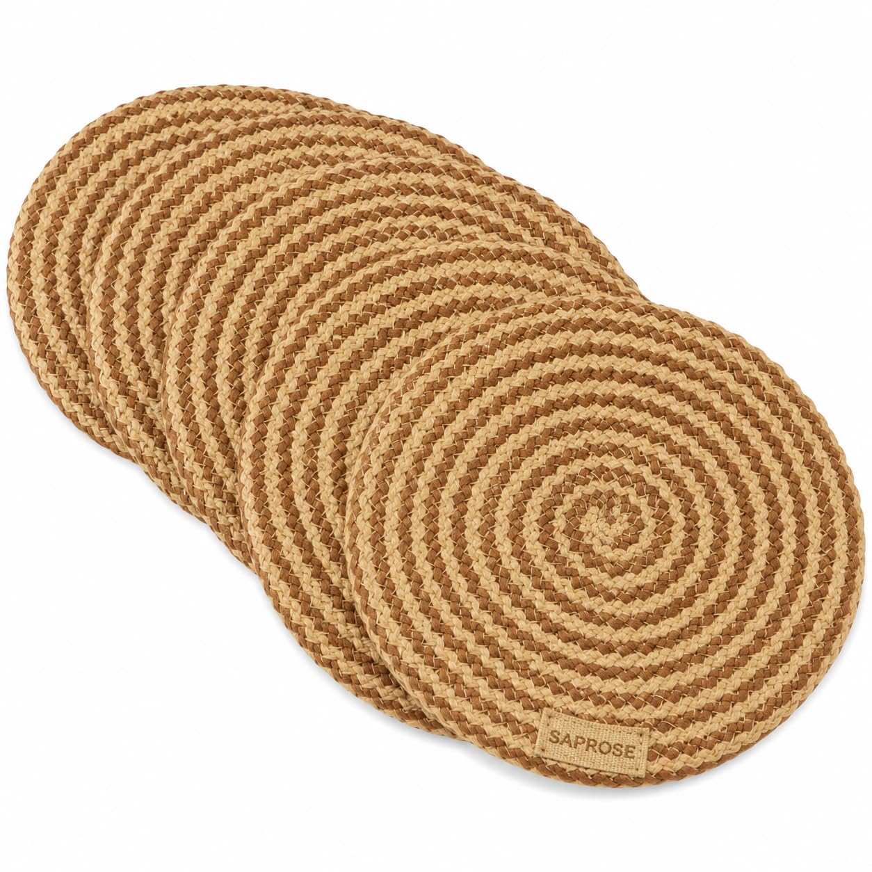 Polypropylene Round Coaster Set (6 PCS Set) Machine Washable Absorbent Size: 5 inch Diameter (Jute-Skin Melange)-image-30