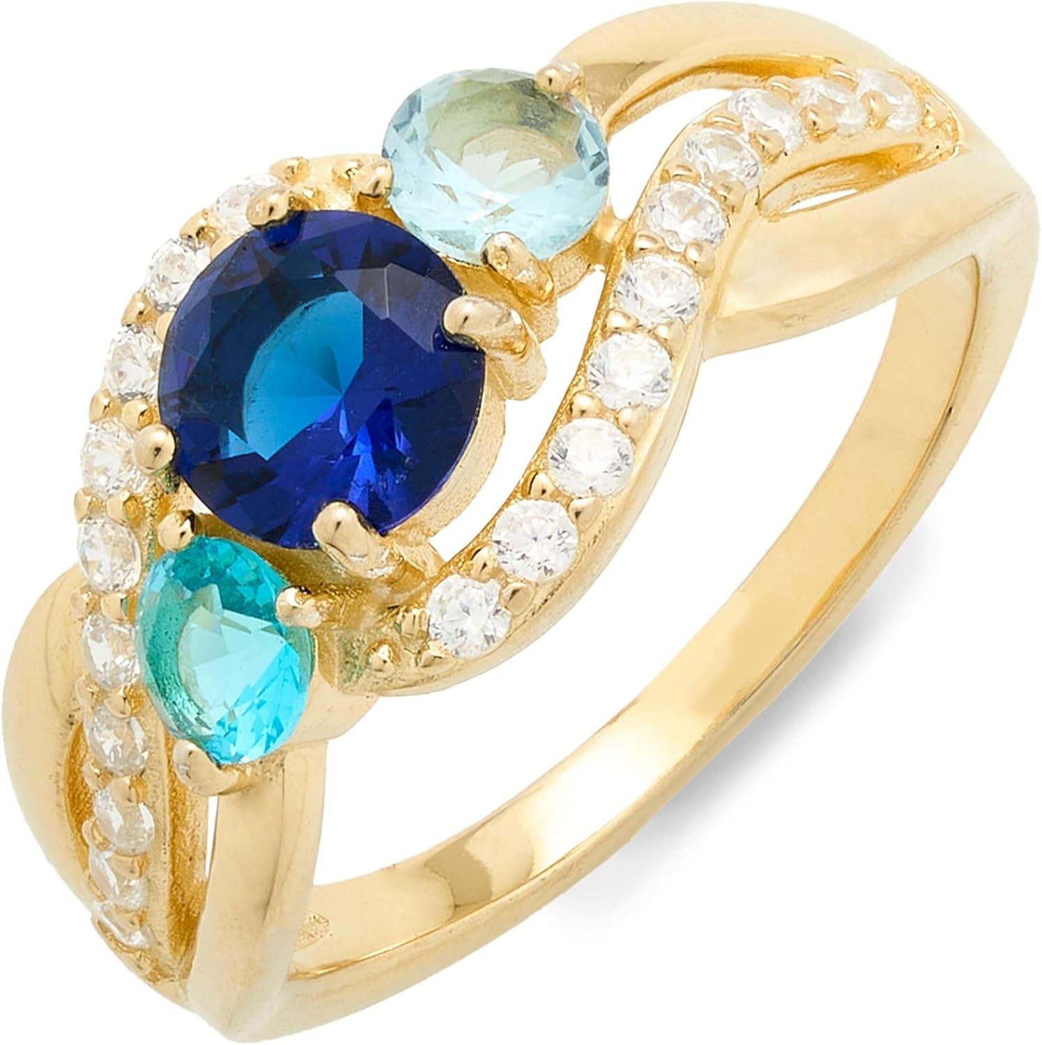 EVE'S ADDICTION Sterling Silver Personalized 3 Stone Infinity Simulated Birthstone Ring (Sizes 5 to 9) - Custom Mother's Ring - Customized Gift for Her - Gifts for Mom