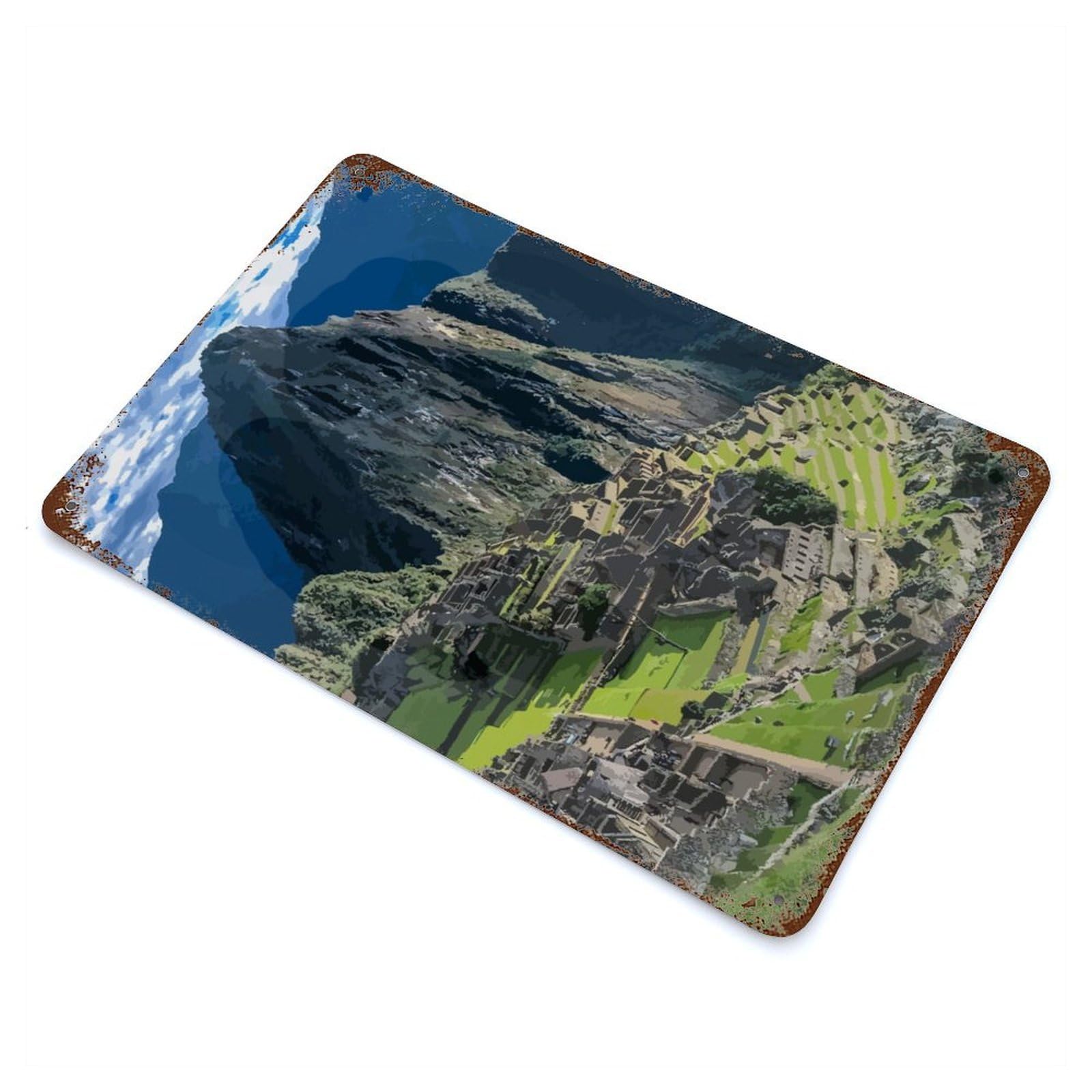 Rust Effect Machu Picchu Peru Rusty Metal Tin Sign 11.8"x7.9", Farmhouse Wall Decor for Shed, Workshop And Garage Wall Decor