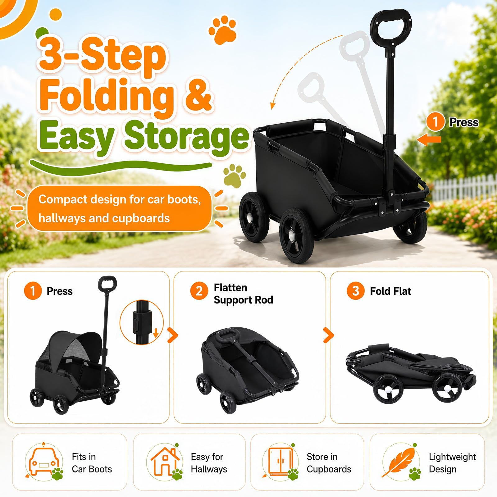Mini Hundewagen, Hundebuggy für Kleine Hunde bis 7 kg, Faltbare Multifunktionaler Haustierwagen mit 360° Drehbarer Teleskopgriff, Sonnendach, Kinderwagen für Kleine Haustiere