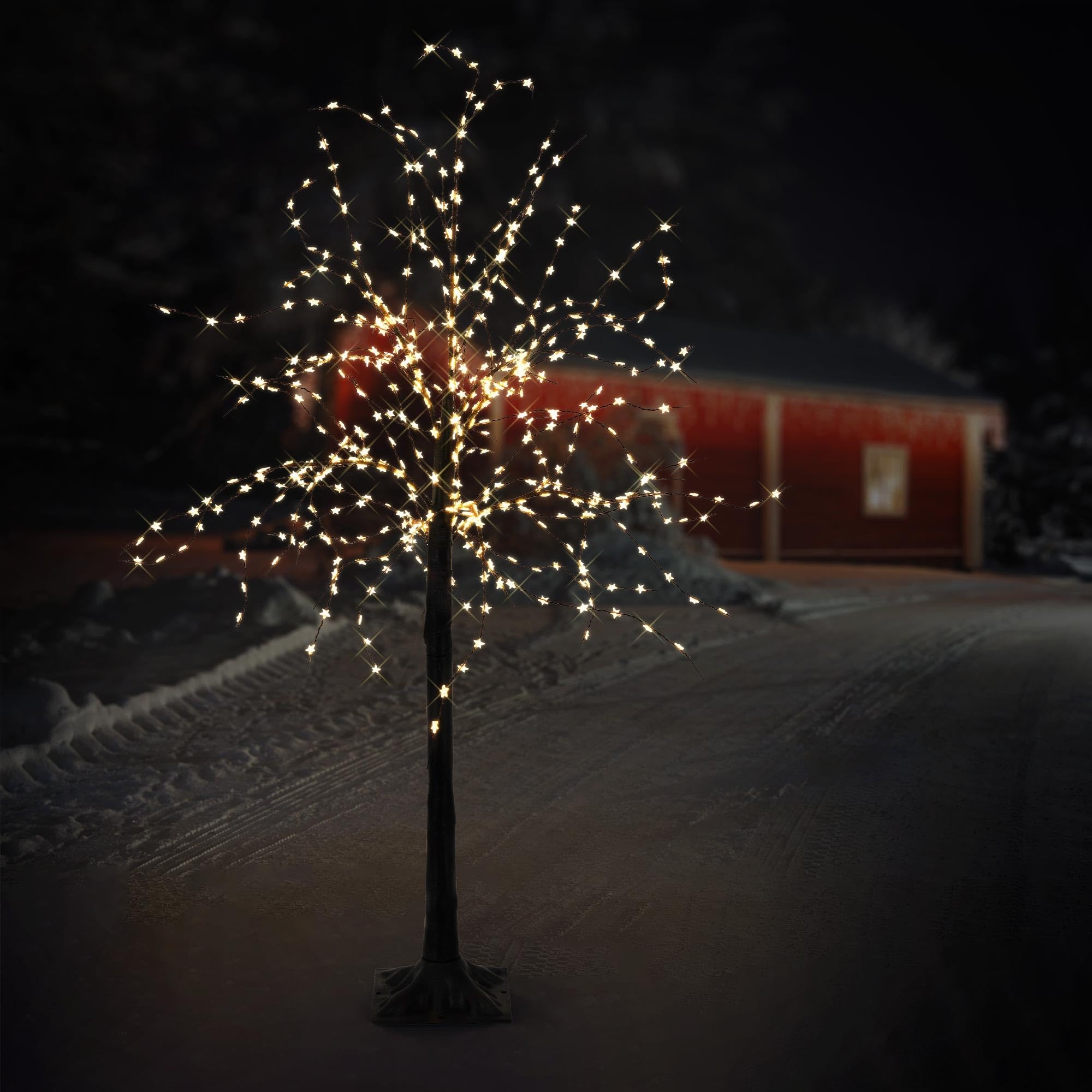 ECD Germany Arbre 150 cm avec 600 LED Blanc Chaud, Arbre de Noël Artificiel, Arbre Lumineux avec Lampes en Forme d'Étoile, Arbre Décoratif pour Noël, Branches Flexibles, pour Intérieur/Extérieur IP44