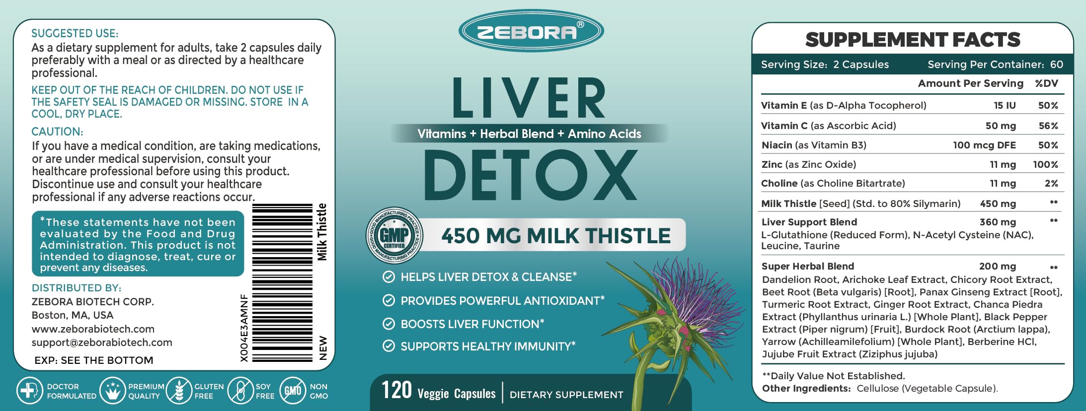 ZEBORA Milk Thistle Extract 30:1, 120 Count (60 Servings) — Amazon image 9