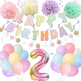 BRT Bearingshui 2th Birthday Decorations, 40 Inch Rainbow Gradient Number 2 Balloon, 2th Birthday Balloon, Happy Birthday Banner, Childrenâ€™s 2th Birthday Party Supplies for Kids