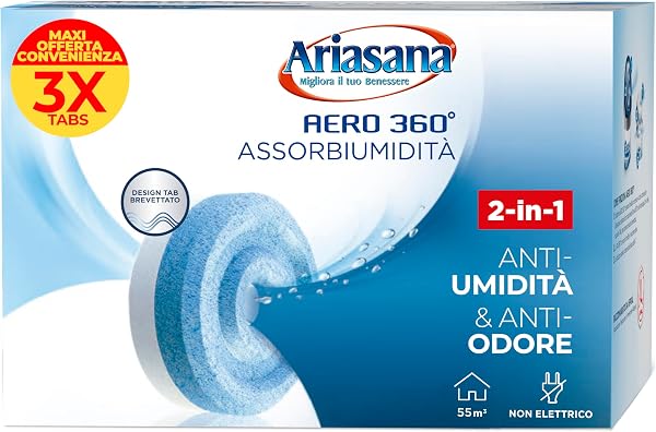 Ariasana Aero 360 Tab Inodore Tripack, Ariasana Aero 360° Ricarica per Dispositivi con Capacità ≥ 450g, Assorbi Umidità in Tab, Ricarica Tab contro i Cattivi Odori, 1 Confezione da 3 Tab da 450g - 1
