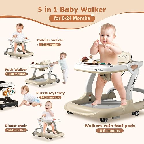 Miniatura 3 de Andador de bebé, música y luces, caminador de bebé con ruedas, centro de actividades para bebés de 9 alturas ajustables, andadores de bebé con