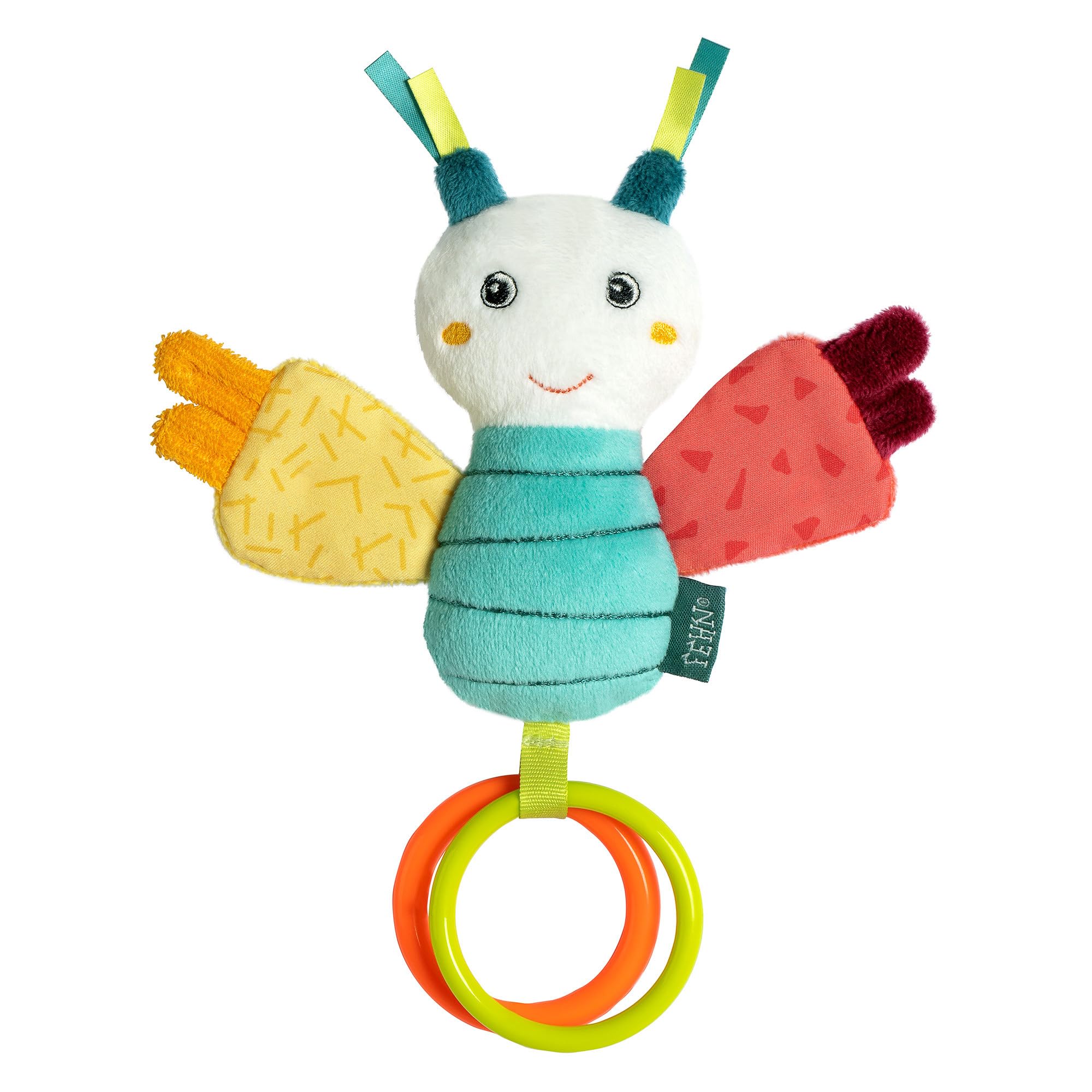 Fehn Mini-Schmetterling – Activity Greifling mit Rassel, Quietsche, Raschelpapier – Baby Spielzeug fördert spielerisch Sinne & Motorik – Spieltier für Babys und Kleinkinder ab 0+ Monaten