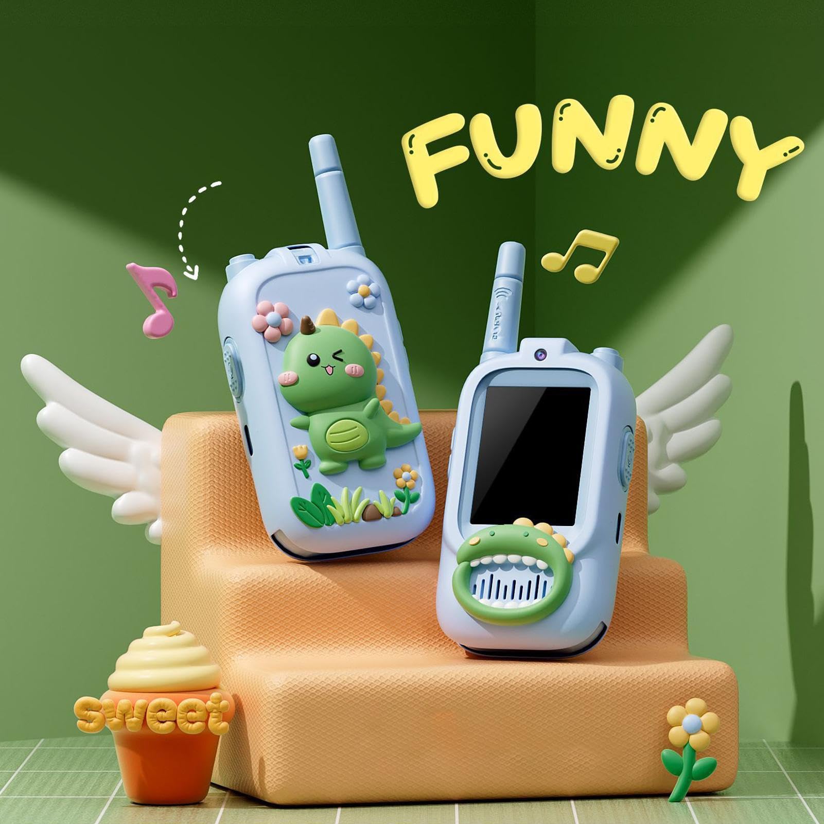 Walkie Talkies Infantiles Juego de 2 Piezas Recargable con Cámara HD y
