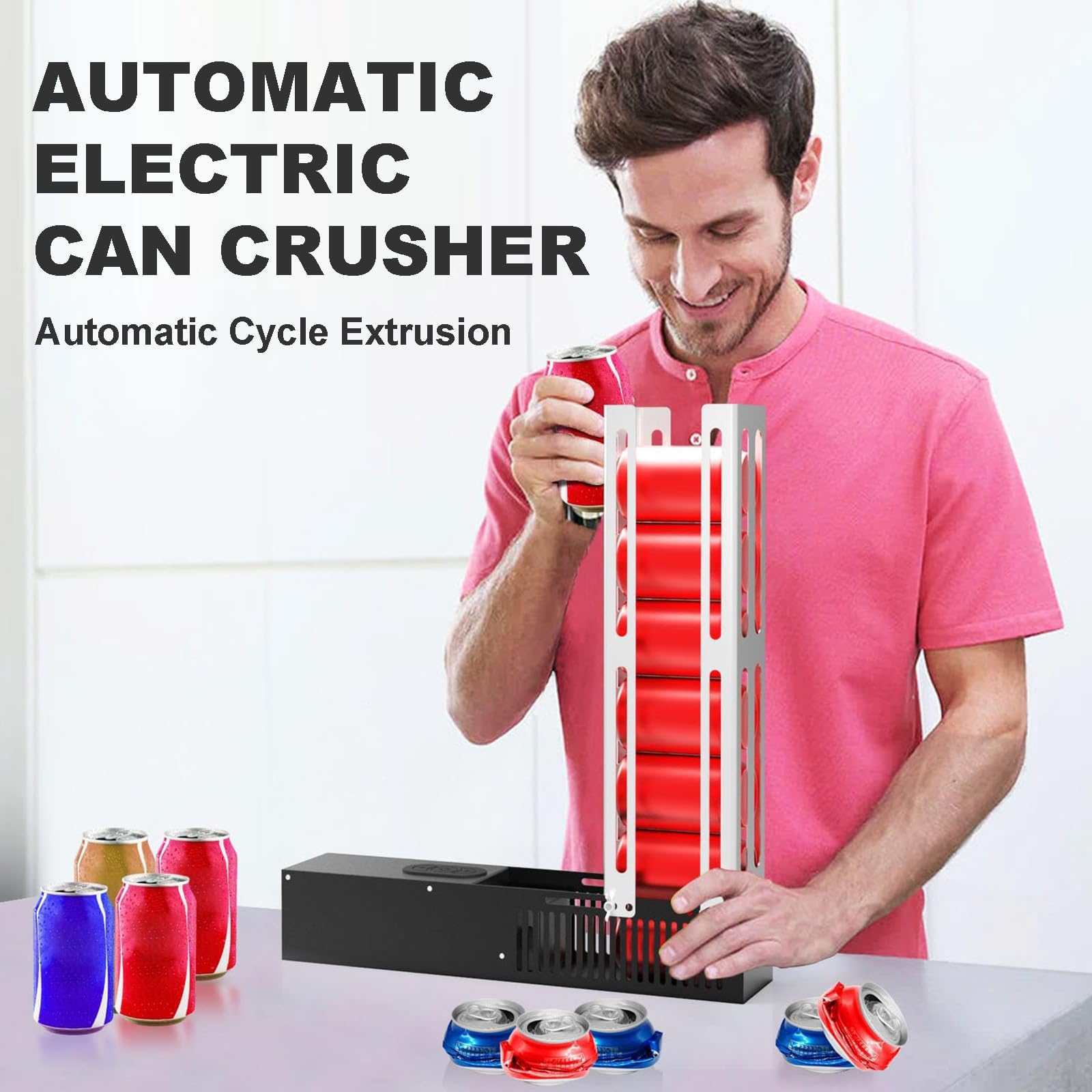 リサイクル用自動缶粉砕機、ポータブル電気缶粉砕機、8オンス-16