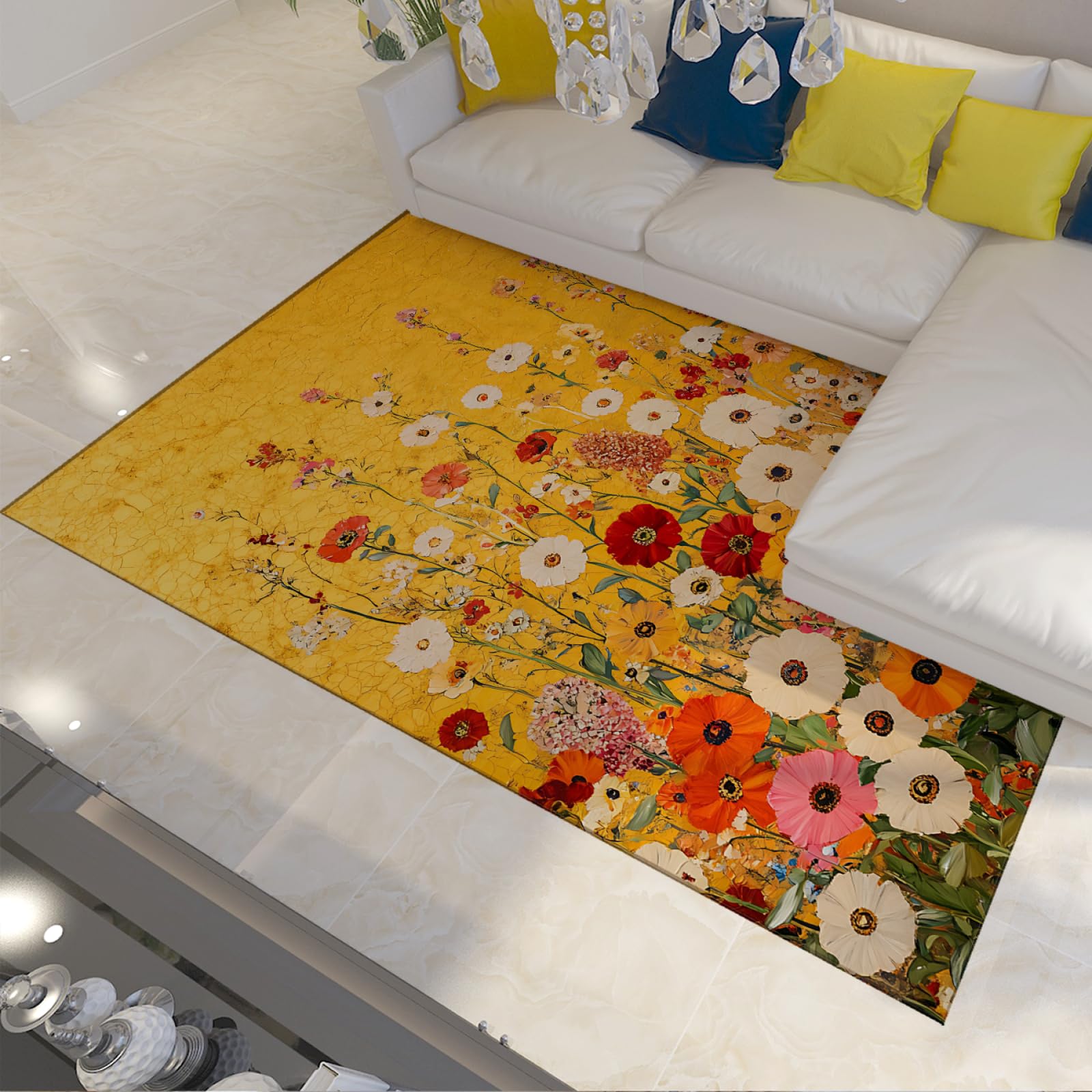 Tapis d’extérieur Patio Rétro Floral Fleur Champ Tapis lavables antidérapant pour Patio Porche terrasse Jardin Balcon 120x180cm
