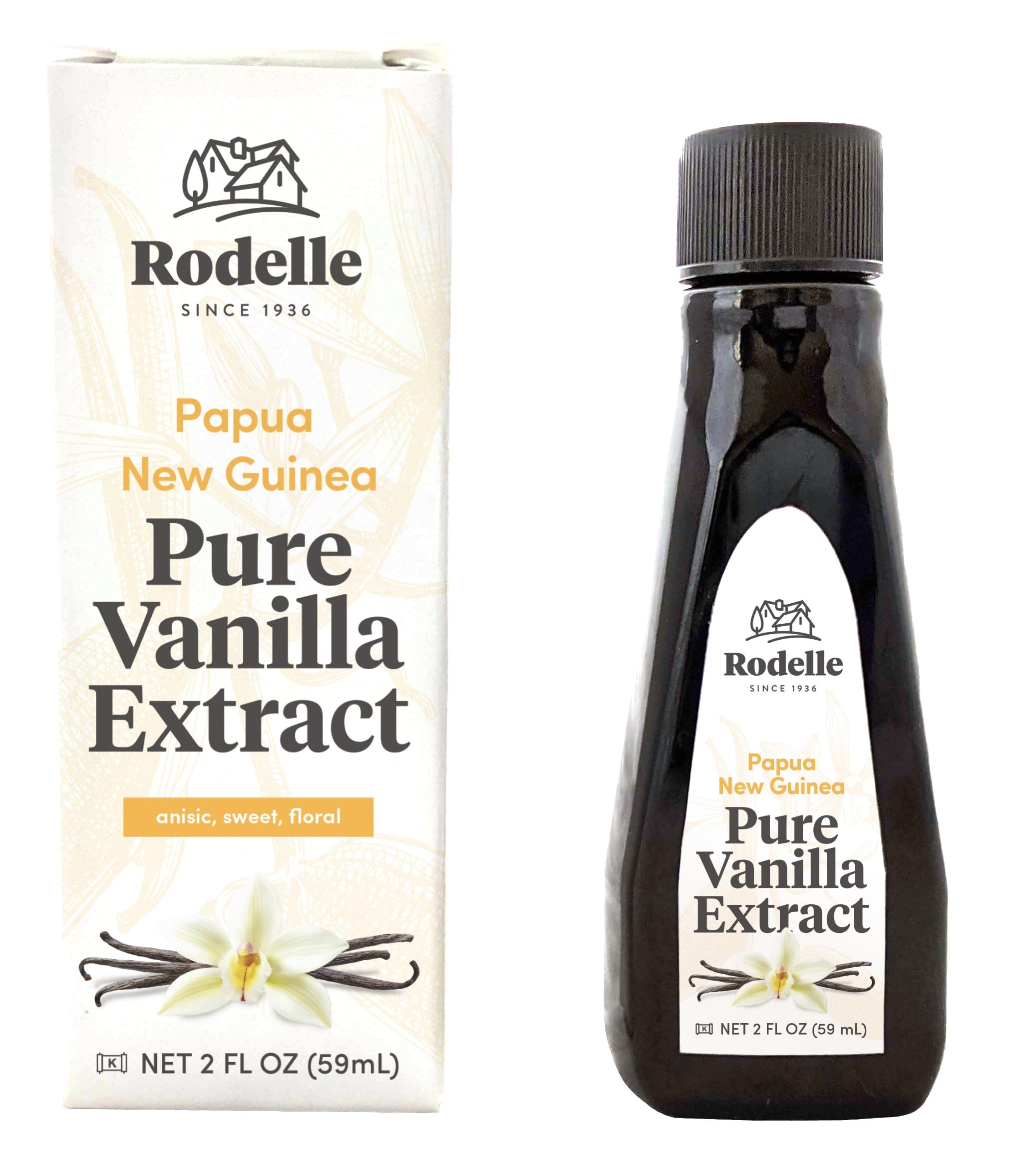 Rodelle Papua New Guinea Single Origin Pure Vanilla Extract Gluten Free Made in USA, 2 Ounce