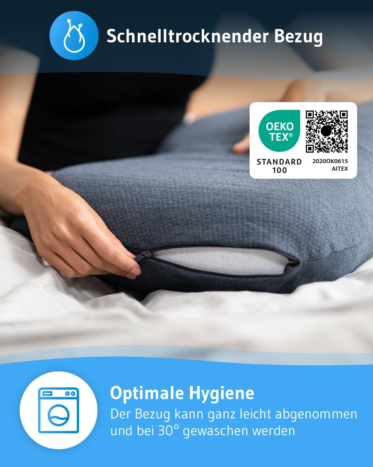 Nackenkissen NuMOON Quickdry, Ergonomisches Memory-Foam Kissen, Klima-Bezug