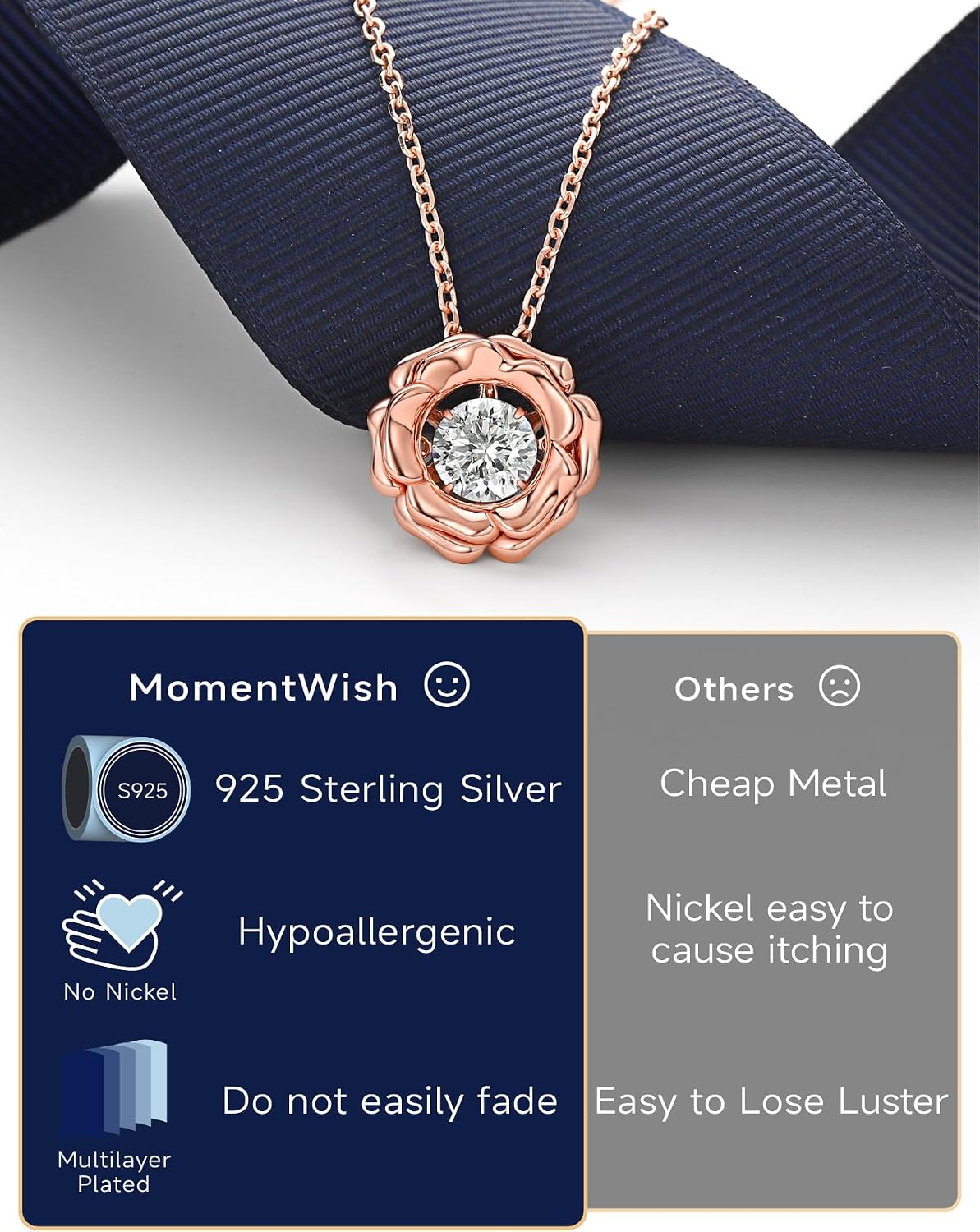 MomentWish 925 Sterling Silver Moissanite Necklace for Women D Color VVS1 Dancing Moissanite Necklaces Fashion Jewelry for Women Anniversary Gifts（0.5/1Carat）