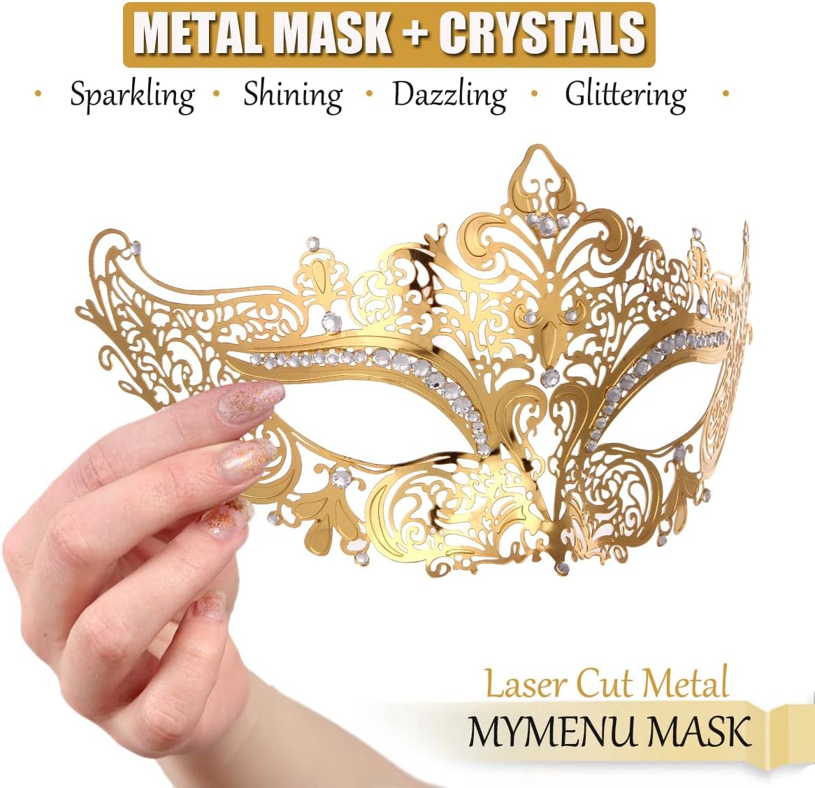 MYMENU Masquerade Mask for Women Shiny Rhinestone Metal Mask Venetian Mask for Party Prom Ball - Image 4