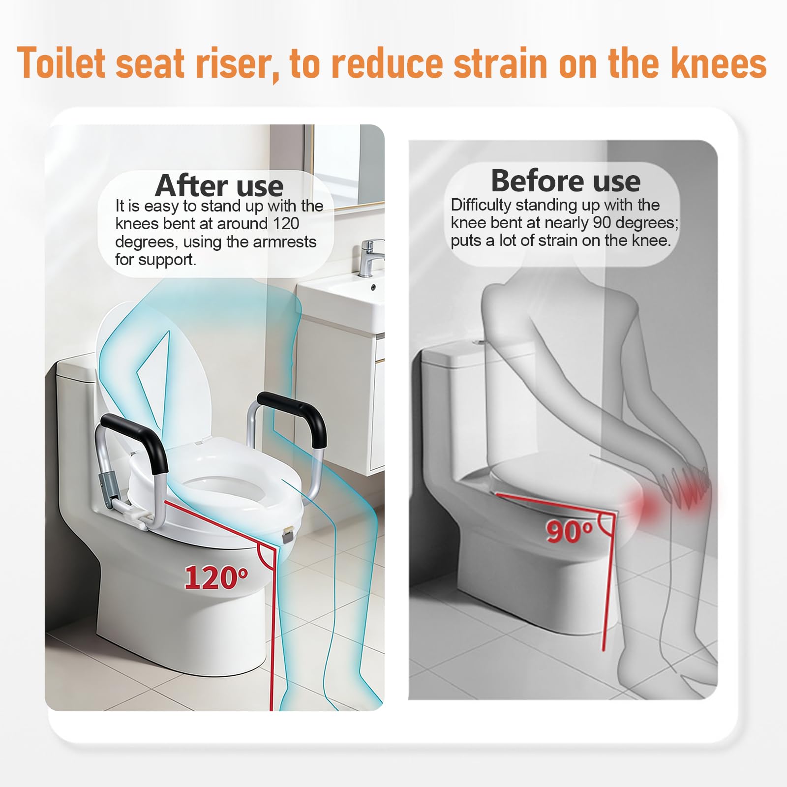 Asiento elevador de inodoro para adultos con reposabrazos y tapa, asiento de inodoro elevado para adultos, asiento de inodoro elevado con tapa, ancho ajustable (10 cm de altura)