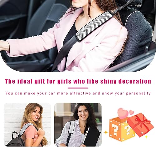 Miniatura 6 de Kewucn Almohadillas de hombro para cinturón de seguridad de automóvil, fundas de cuero sintético con diamantes de imitación y anillo de botón de