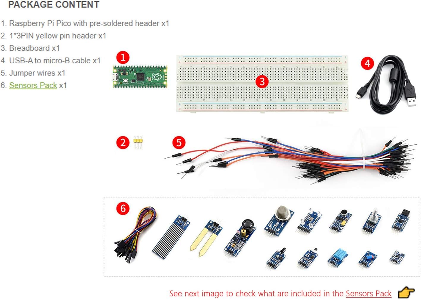 Waveshare Low-Cost High-Performance Microcontroller Board with Flexible Digital Interfaces Incorporates RP2040 Microcontroller Chip for Raspberry Pi Pico (with Sensor-Kit) - Image 3