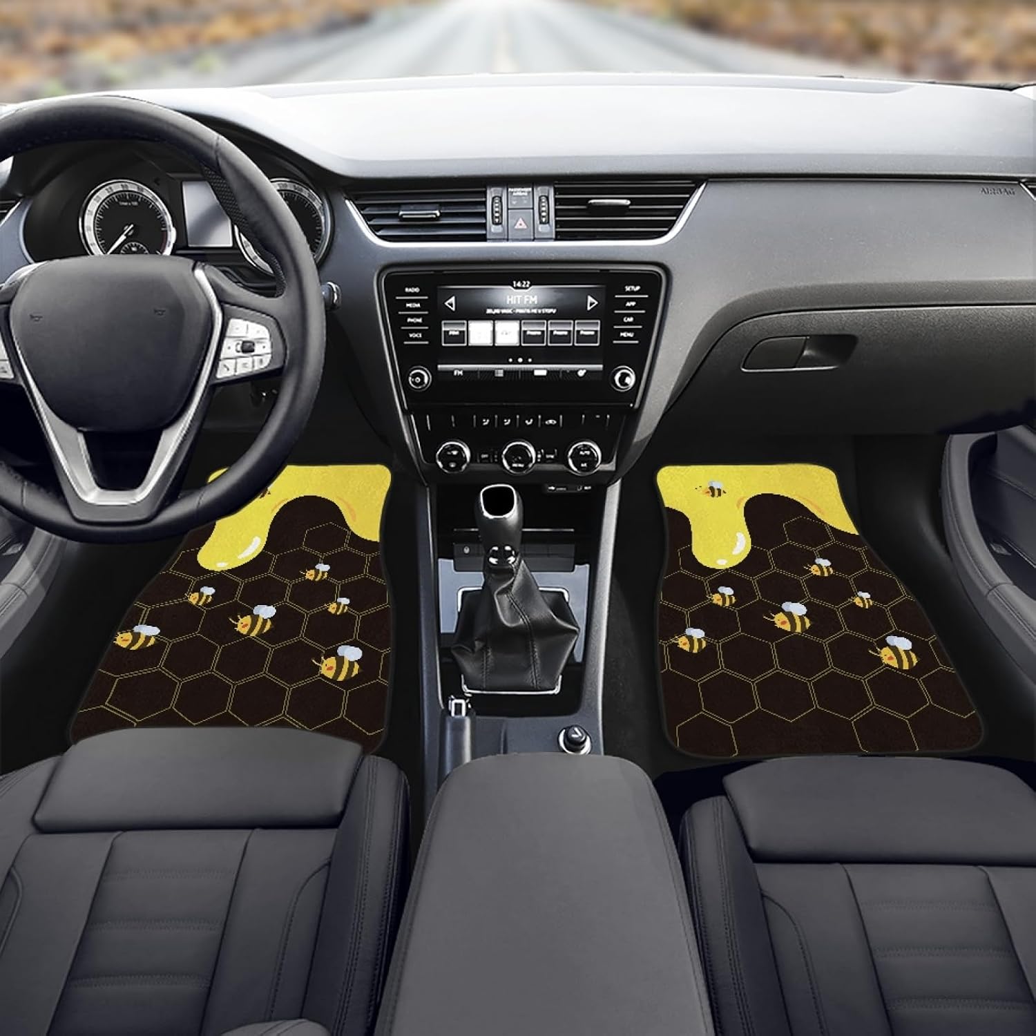 Cute Bee Honey Print Car Floor Mats,Automotive Mats Non-Slip Rubber Backing Floor Mats All Weather Protection Universal Fit for SUV Van Truck Sedan