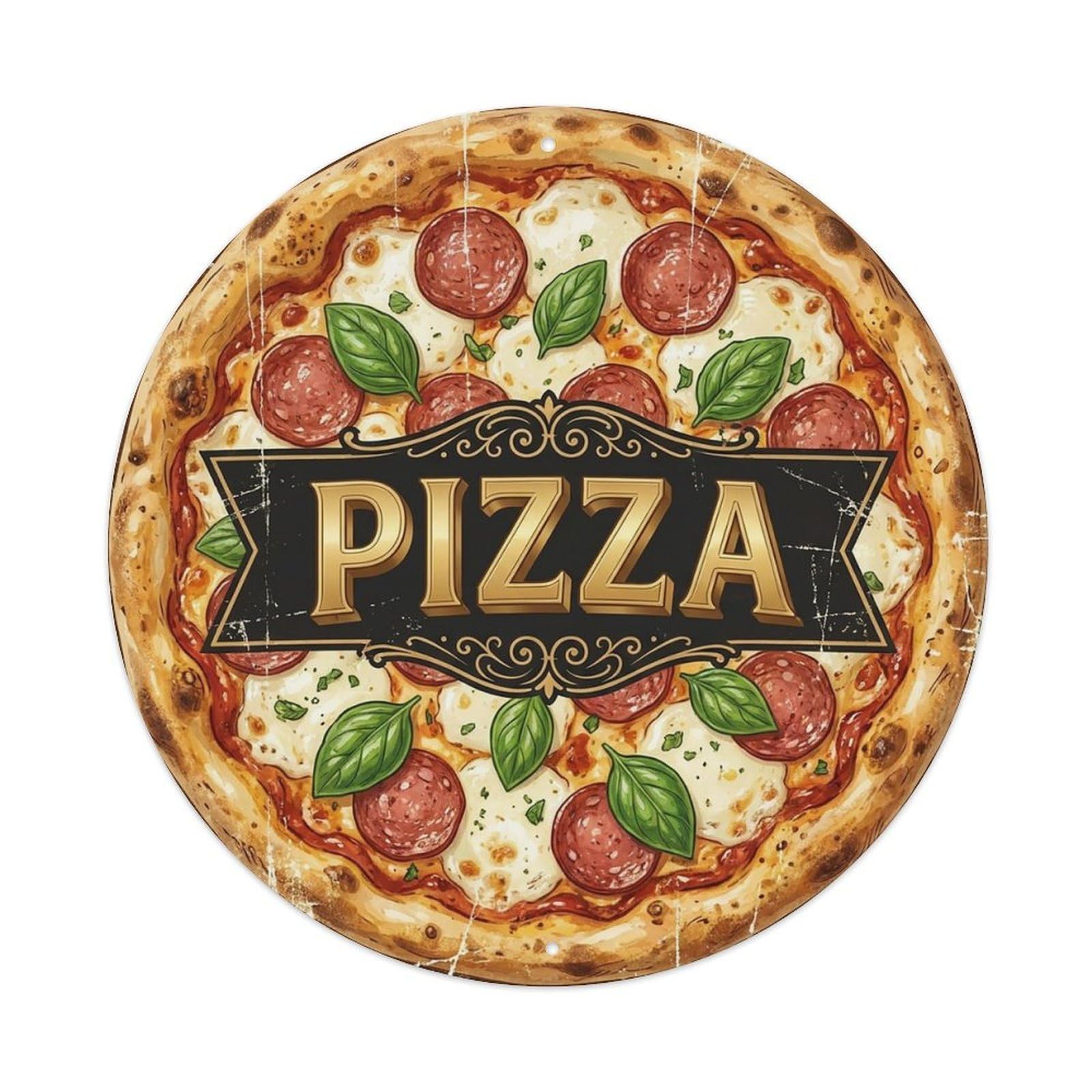 Vintage Pizza Pepperoni Mozzarella Basil Food Decoration Metal Tin Sign