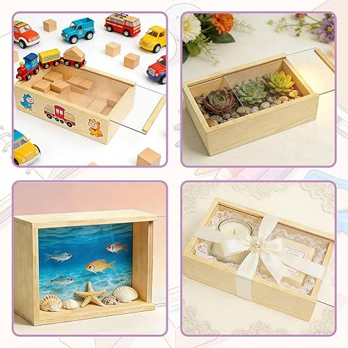 Miniatura 5 de YCOSAN 2 cajas de madera sin terminar, 7.9 x 5.9 x 2.7 pulgadas, cajas rectangulares grandes de madera con tapa para suministros de regalo de fiesta